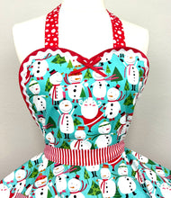 Load image into Gallery viewer, Merry Snowmen Christmas Apron, Winter Apron, Snowman and Santa Apron for Women