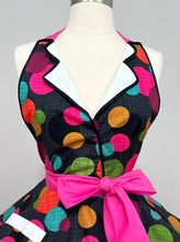 Load image into Gallery viewer, Betty the Car Hop Pin Up Apron, Sexy Costume Apron , Polka Dot Raspberry Sherbet, Retro