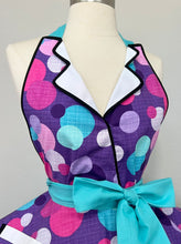 Load image into Gallery viewer, Betty the Car Hop Pin Up Apron, Polka Dot Aqua Ice 50s Diner, Retro Aprons for Women