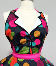 Load image into Gallery viewer, Betty the Car Hop Pin Up Apron, Sexy Costume Apron , Polka Dot Raspberry Sherbet, Retro