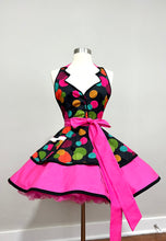 Load image into Gallery viewer, Betty the Car Hop Pin Up Apron, Sexy Costume Apron , Polka Dot Raspberry Sherbet, Retro