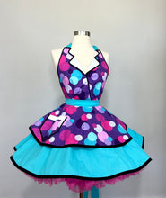 Load image into Gallery viewer, Betty the Car Hop Pin Up Apron, Polka Dot Aqua Ice 50s Diner, Retro Aprons for Women