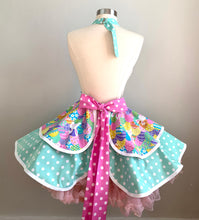 Load image into Gallery viewer, Easter Apron, Glitter Easter Eggs and Bunnies PInUp Apron, Women's Retro Apron