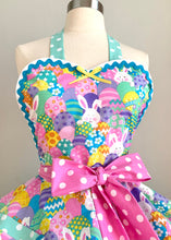 Load image into Gallery viewer, Easter Apron, Glitter Easter Eggs and Bunnies PInUp Apron, Women's Retro Apron