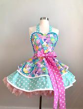 Load image into Gallery viewer, Easter Apron, Glitter Easter Eggs and Bunnies PInUp Apron, Women's Retro Apron