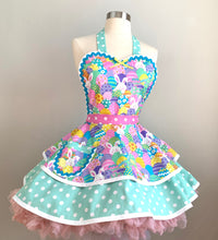 Load image into Gallery viewer, Easter Apron, Glitter Easter Eggs and Bunnies PInUp Apron, Women's Retro Apron