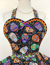 Load image into Gallery viewer, Party Skulls Apron, Mardi Gras Apron, Woman's Hostess Apron