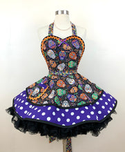 Load image into Gallery viewer, Party Skulls Apron, Mardi Gras Apron, Woman's Hostess Apron