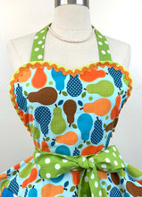Load image into Gallery viewer, Pears Galore Retro Apron, Blue and Green, Women's Apron