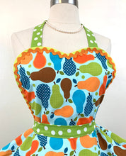 Load image into Gallery viewer, Pears Galore Retro Apron, Blue and Green, Women's Apron