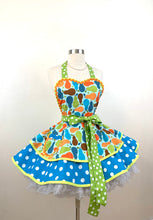 Load image into Gallery viewer, Pears Galore Retro Apron, Blue and Green, Women's Apron