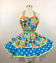 Load image into Gallery viewer, Pears Galore Retro Apron, Blue and Green, Women's Apron