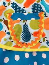 Load image into Gallery viewer, Pears Galore Retro Apron, Blue and Green, Women's Apron