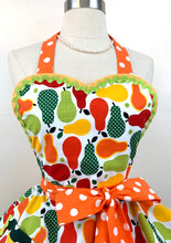 Load image into Gallery viewer, Pears Galore Retro Apron, Green and Orange, Women's Apron
