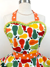 Load image into Gallery viewer, Pears Galore Retro Apron, Green and Orange, Women's Apron