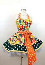 Load image into Gallery viewer, Pears Galore Retro Apron, Green and Orange, Women's Apron