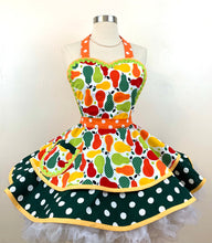 Load image into Gallery viewer, Pears Galore Retro Apron, Green and Orange, Women's Apron