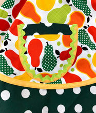 Load image into Gallery viewer, Pears Galore Retro Apron, Green and Orange, Women's Apron