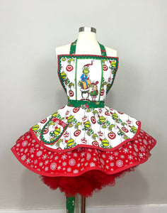 Grinch Christmas Apron, Best Gifts /Holiday Apron/Retro Apron