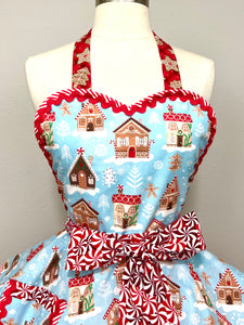 Gingerbread Village Christmas Apron, Retro Women's Apron