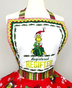 Grinch Christmas Apron, Registered Regifter - Ready To Ship, Merry Grinchmas Apron for Women