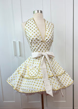 Load image into Gallery viewer, Marilyn Monroe Inspired Gold Dot Pin Up Apron, All That Glitters, Some Like It Hot, Retro Hostess Apron
