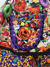 Load image into Gallery viewer, Monster Treats Halloween Apron, PinUp Apron- Halloween Party Retro Apron for Women by SassyFras Collection

