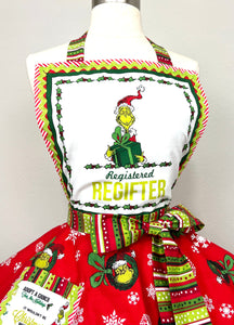 Grinch Christmas Apron, Registered Regifter - Ready To Ship, Merry Grinchmas Apron for Women