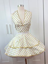 Load image into Gallery viewer, Marilyn Monroe Inspired Gold Dot Pin Up Apron, All That Glitters, Some Like It Hot, Retro Hostess Apron
