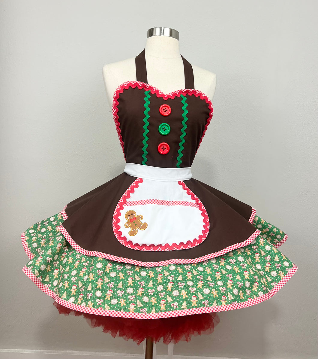 Gingerbread Girl Christmas Apron, Holiday Apron/Retro Apron for Women
