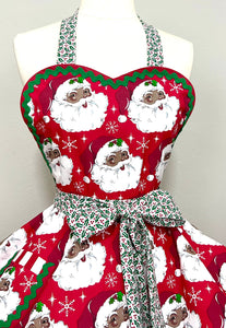 Vintage Santa Christmas Apron, Black Santa, Women's Apron