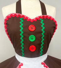 Load image into Gallery viewer, Gingerbread Girl Christmas Apron, Holiday Apron/Retro Apron for Women

