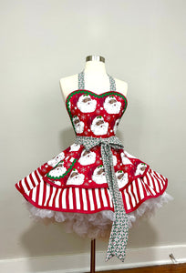 Vintage Santa Christmas Apron, Black Santa, Women's Apron
