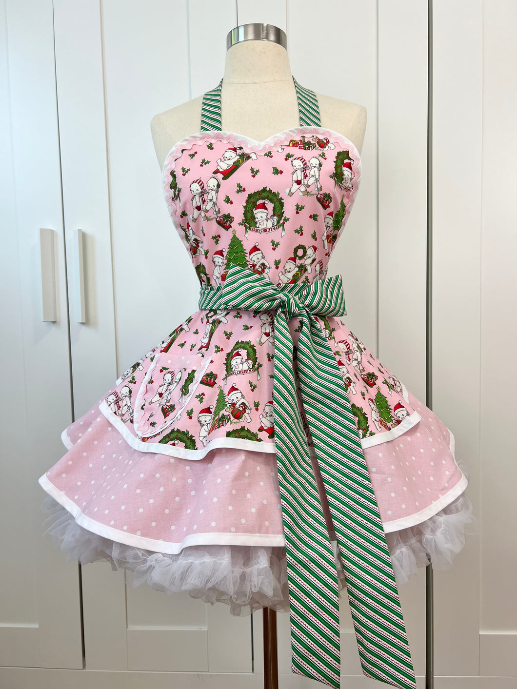 Vintage Kewpie Dolls Pink Christmas Apron