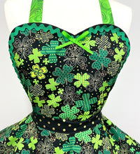 Load image into Gallery viewer, Gilded Shamrocks St. Patrick&#39;s Day Apron, Woman&#39;s Apron
