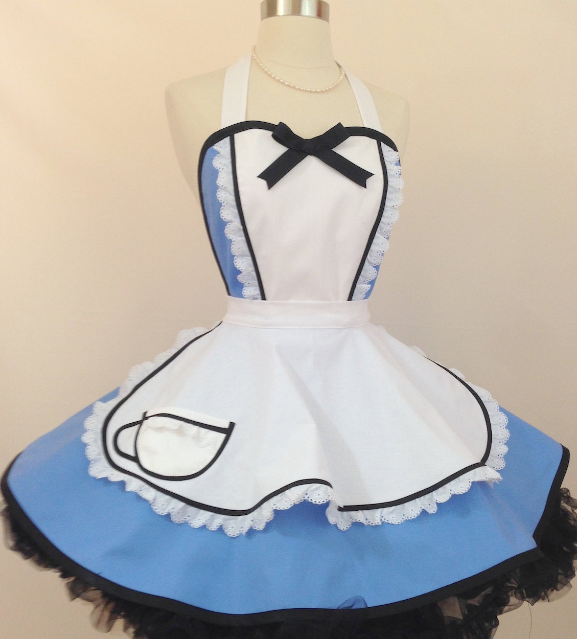 Ambesonne Alice in Wonderland Apron, Rabbit Motion Cups Hearts and