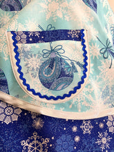 Load image into Gallery viewer, Ornaments and Snowflakes Blue Christmas Apron
