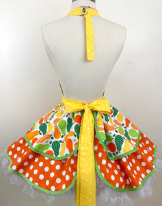 Pears Galore Retro Apron, Orange and Yellow, Women's Apron