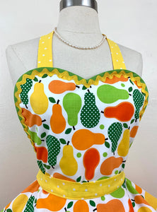 Pears Galore Retro Apron, Orange and Yellow, Women's Apron