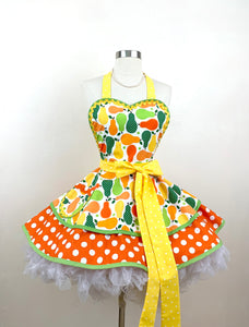 Pears Galore Retro Apron, Orange and Yellow, Women's Apron