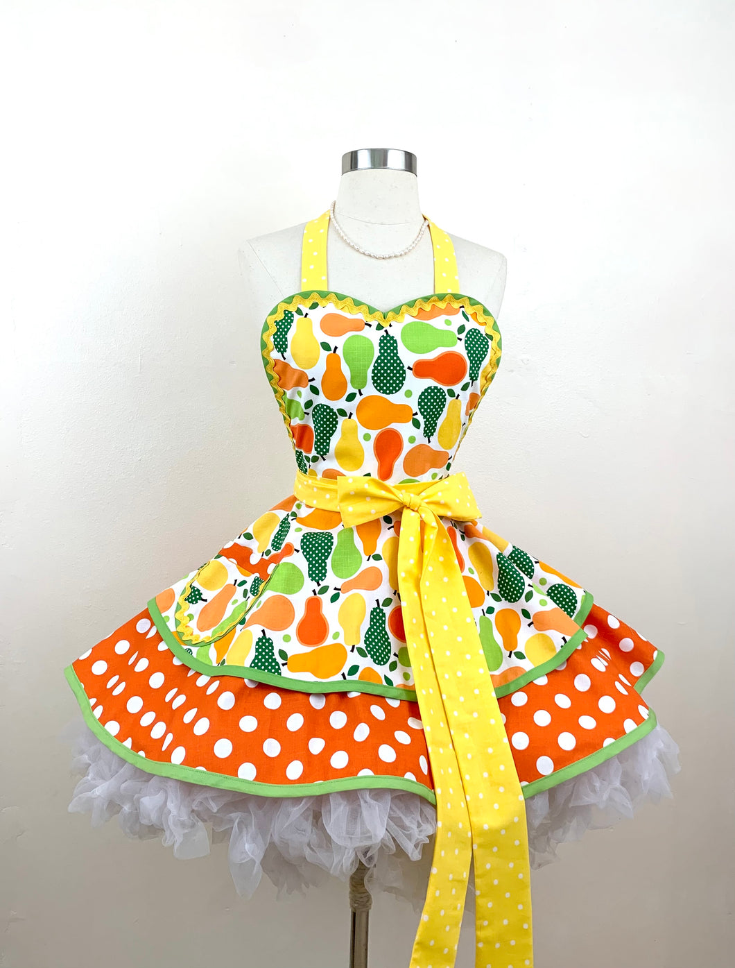 Pears Galore Retro Apron, Orange and Yellow, Women's Apron