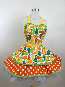 Pears Galore Retro Apron, Orange and Yellow, Women's Apron